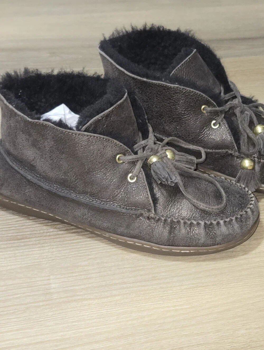 Y2k Coach Brown Shearling-Lined Ankle Moccasin Booties